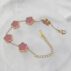 18K Gold Plated Pink Clover Bracelet – Waterproof & Tarnish Proof